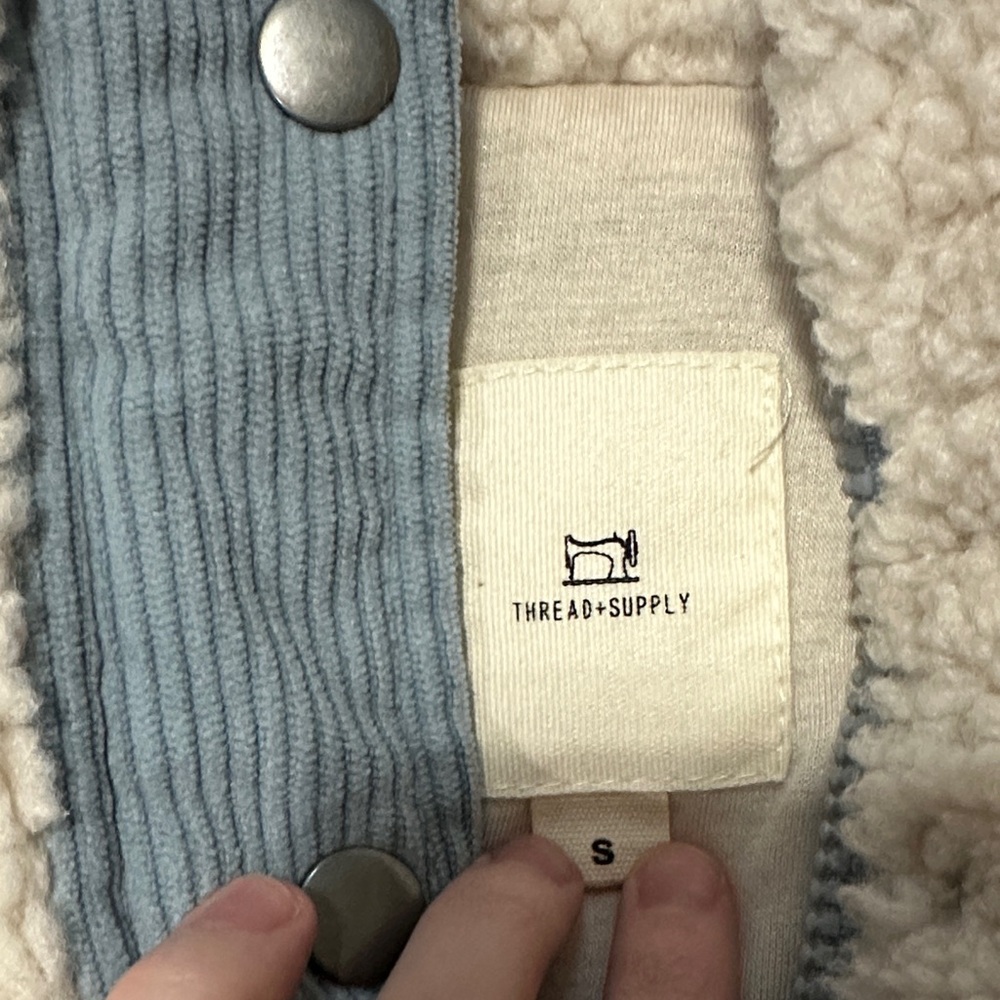Thread & Supply Teddy Corduroy Vest Ice Blue and Cream - Picture 2 of 6